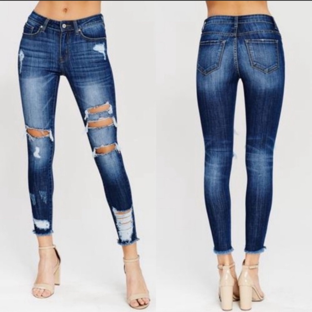 KanCan Distressed Raw Hem Skinny Jeans